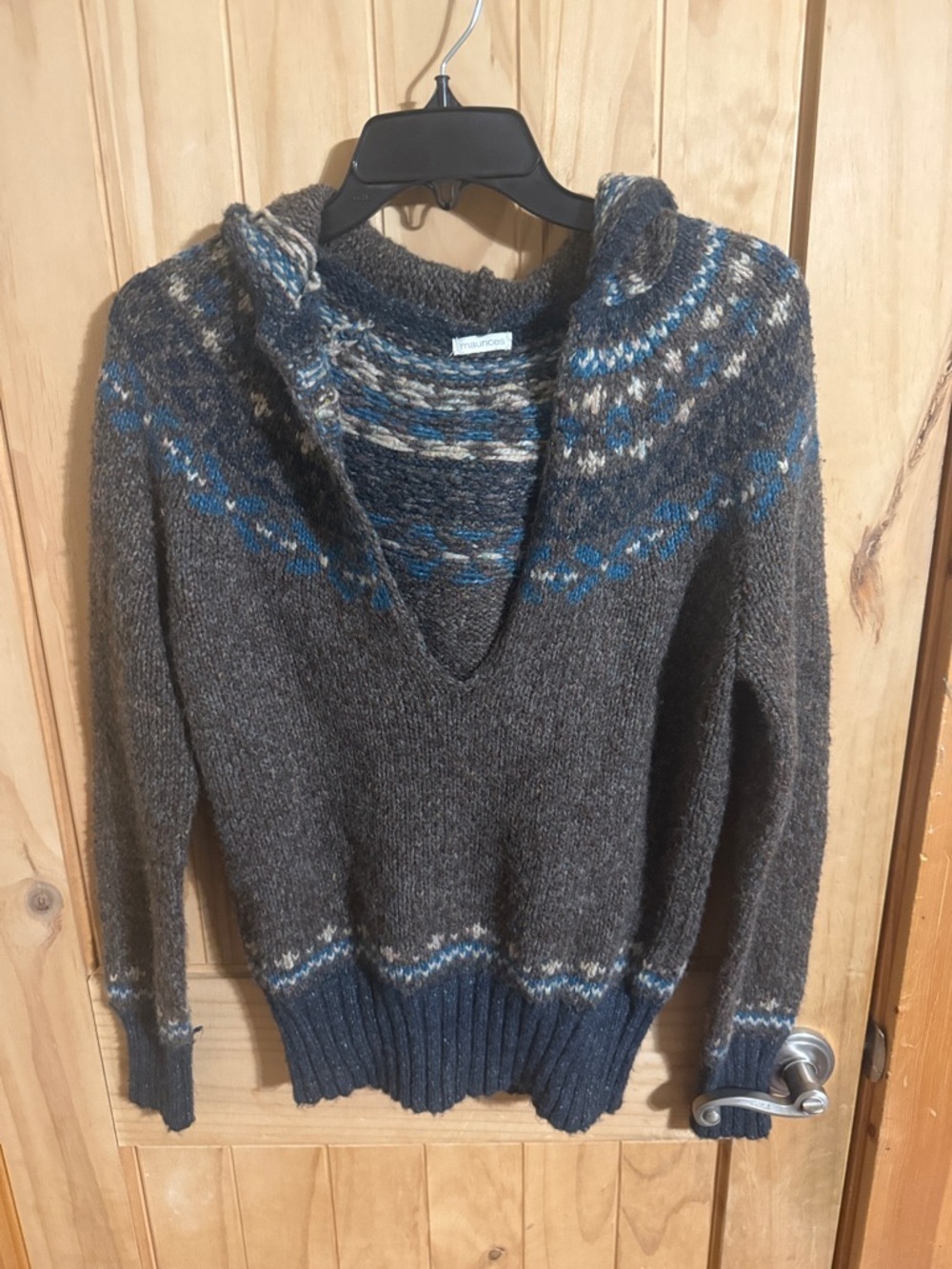 Maurices V-Neck Wool Sweater in Brown, Blue, Cream